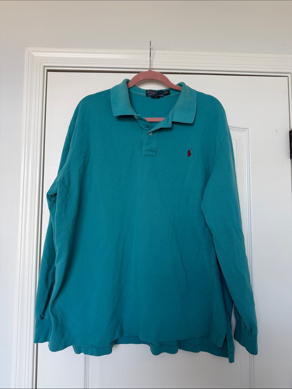 Ralph Lauren Teal Long Sleeve Polo with Red Pony Logo